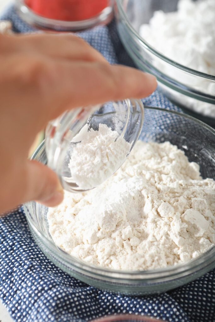 Dry ingredients are poured into one large bowl