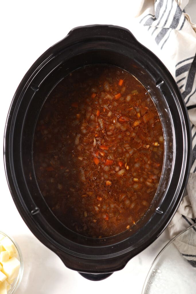 Beef stew in a slow cooker