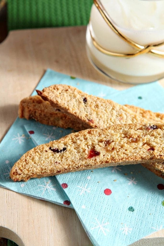 Close up of biscotti on holiday napkins