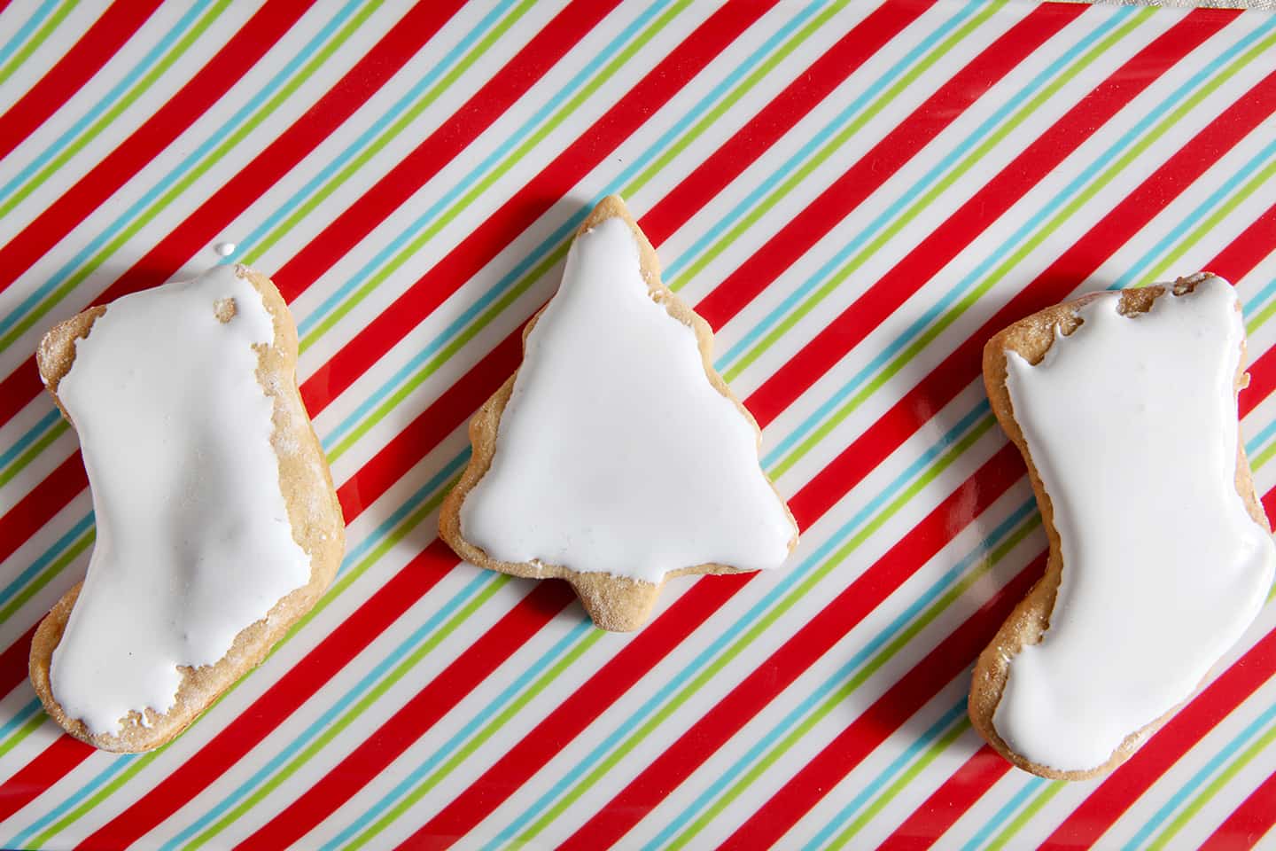 Close up of sweet potato sugar cookie on christmas platter 