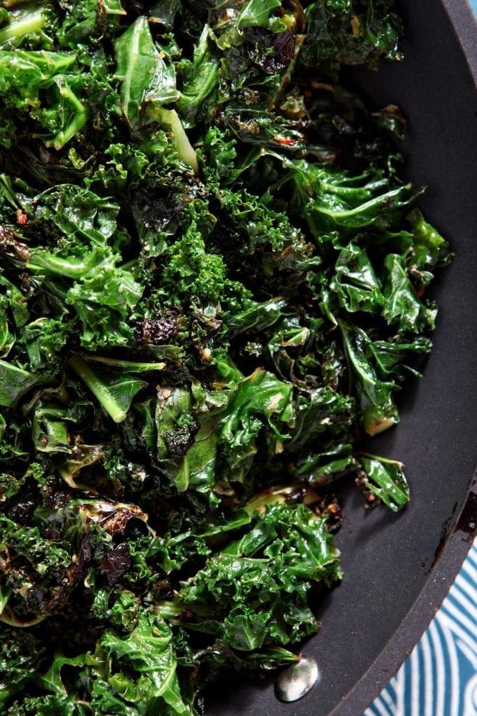 Close up of lemon kale in a skillet 