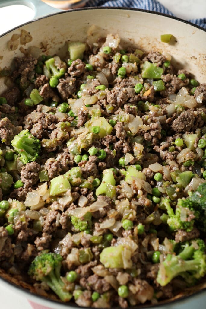 The meat mixture before the potatoes are added to the cottage pie