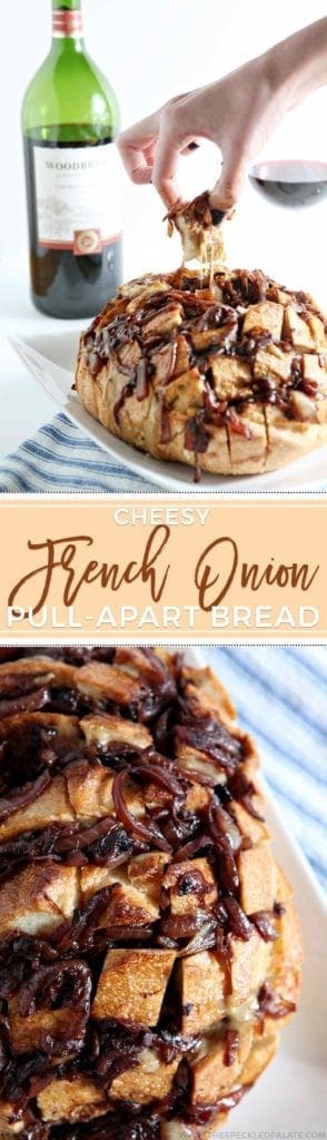 Close up of French Onion Pull-Apart bread on linens 