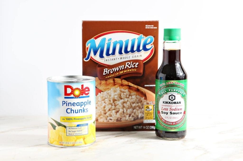 Three packaged items for Pineapple Fried Rice recipe 