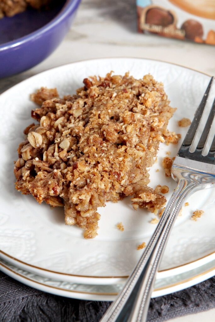 A serving of Hazelnut Almond Baked Oats on a plate