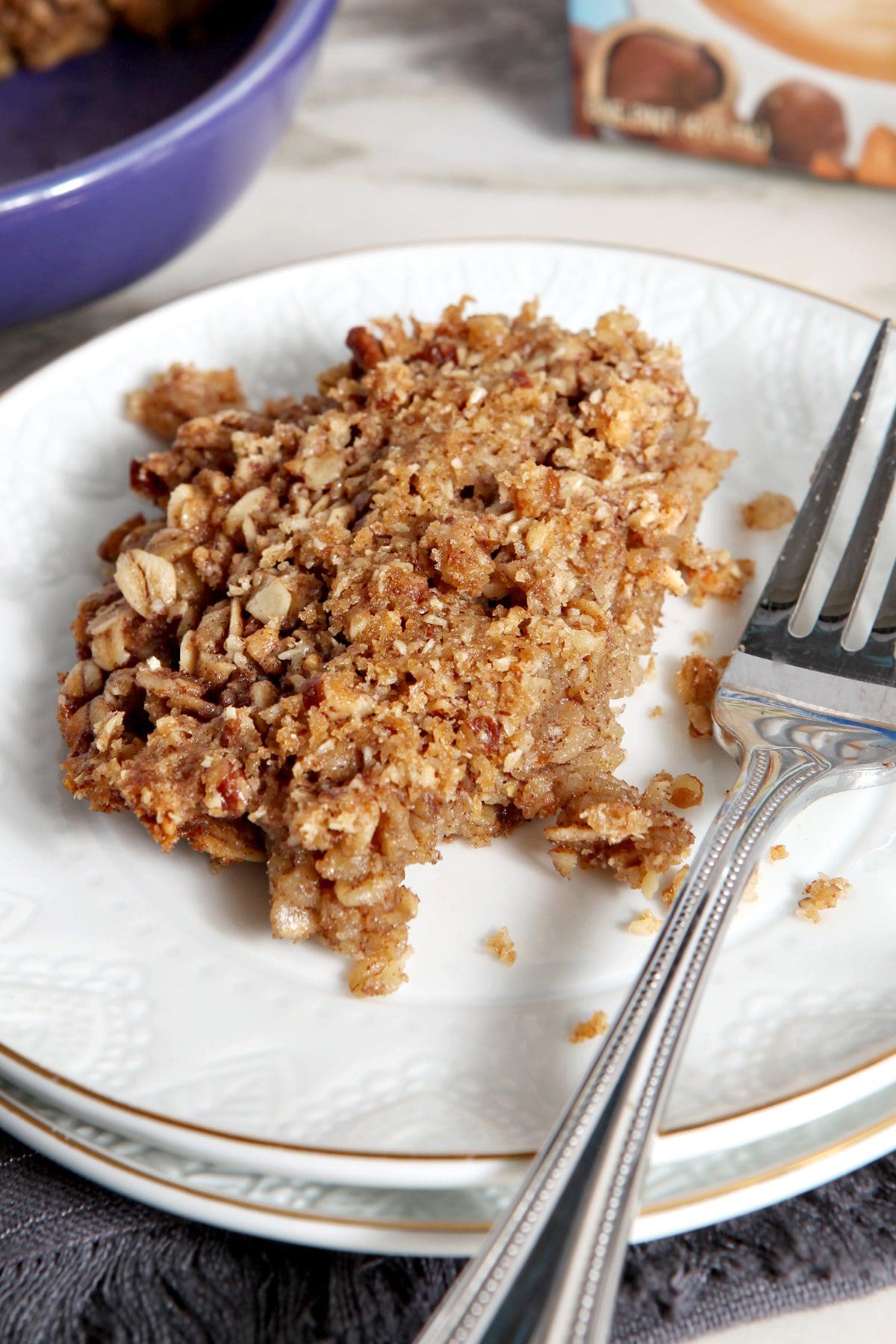 Hazelnut Almond Baked Oatmeal with Pecan Streusel