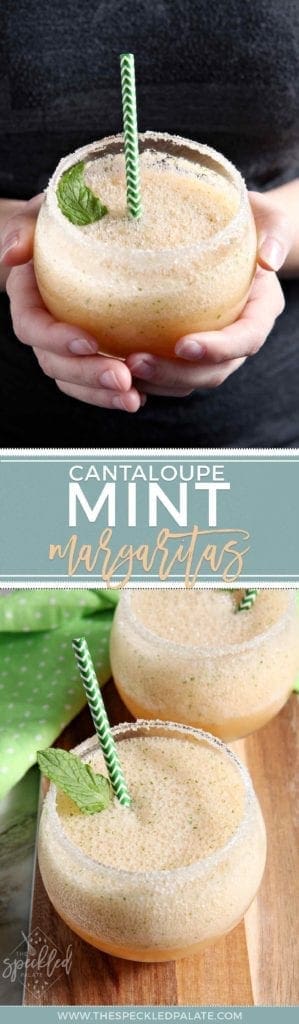 Pinterest collage of Cantaloupe Mint Margaritas