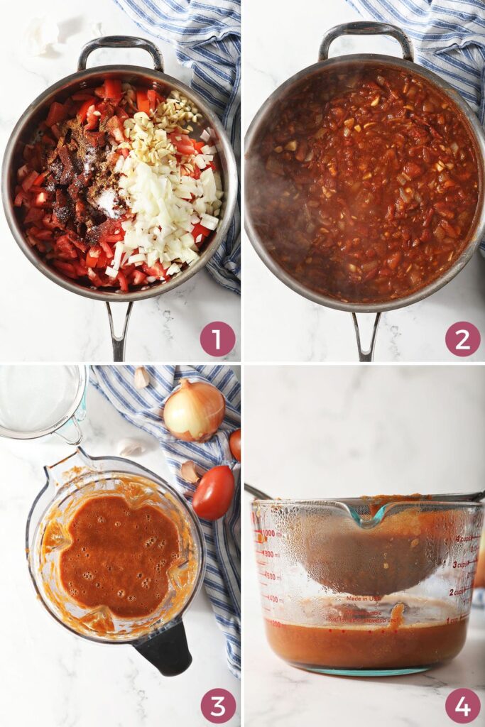 Collage showing how to make enchilada sauce