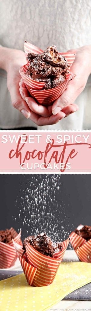 Powered sugar on top of sweet and spicy chocolate cupcakes 