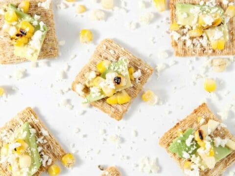 Overhead image of Cotija Corn Avocado TRISCUIT Crackers on a white platter