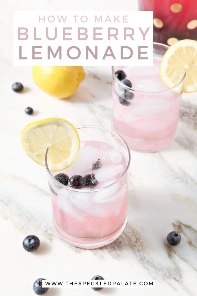 Two glasses of Blueberry Lemonade, with Pinterest text