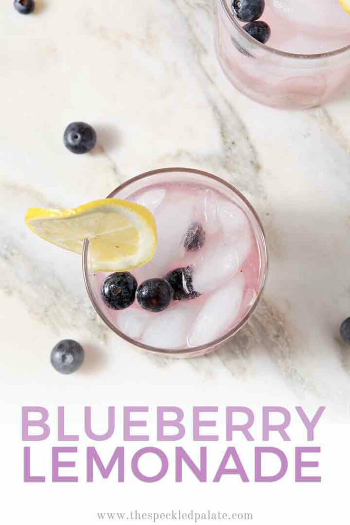 Two glasses of Blueberry Lemonade, with Pinterest text