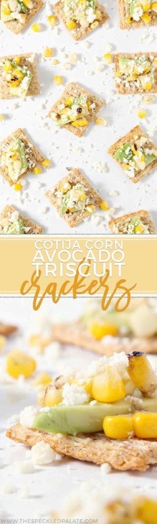 White platter of Cotija Corn Avocado Triscuit Crackers 