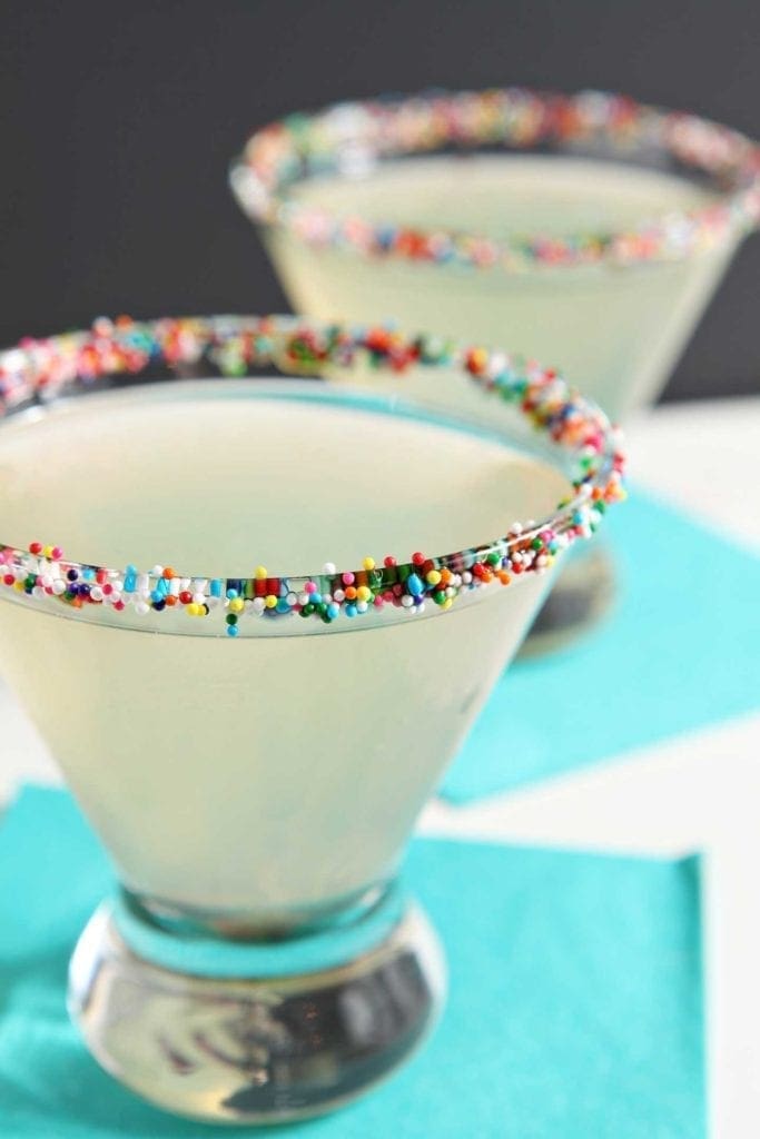 Shake up Funfettini Birthday Cake Martinis to celebrate any birthday in style! Funfettinis make the perfect dessert cocktail for any sort of revelry!