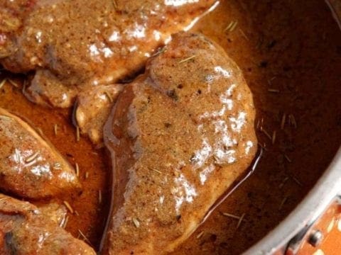 mustard chicken in a large pot