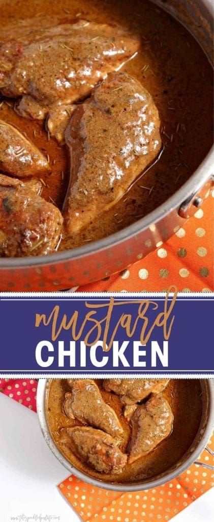 Mustard Chicken is an entree the whole family will love, and it can be on the table in less than 45 minutes. Chicken breasts are seasoned and seared, then a creamy mustard sauce is created using the pan drippings, chicken stock, milk, Dijon mustard and dried herbs. Pop the chicken back into the sauce and simmer until ready. Serve the chicken over rice and smother with the decadent mustard sauce. Enjoy with bread so you can sop up more sauce!