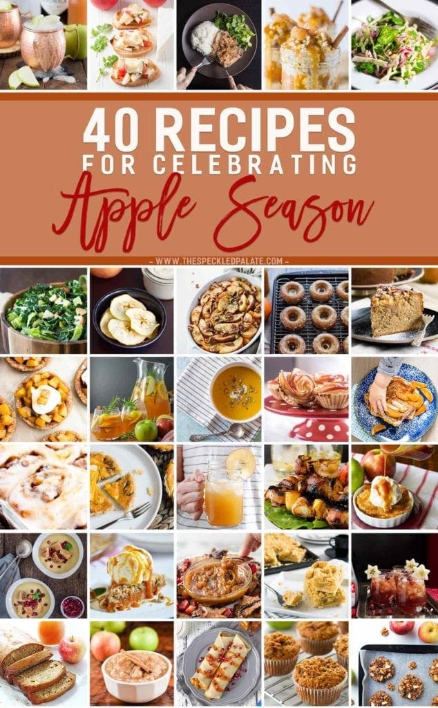 Collage of apple season party food and drink recipes