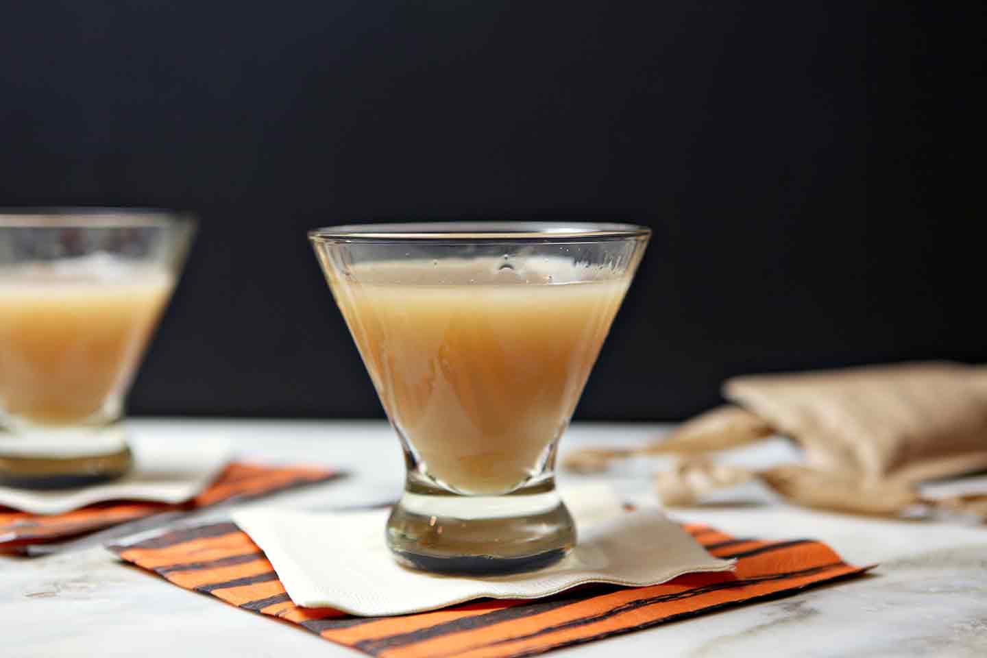 Salted Caramel Appletini in glass on napkin