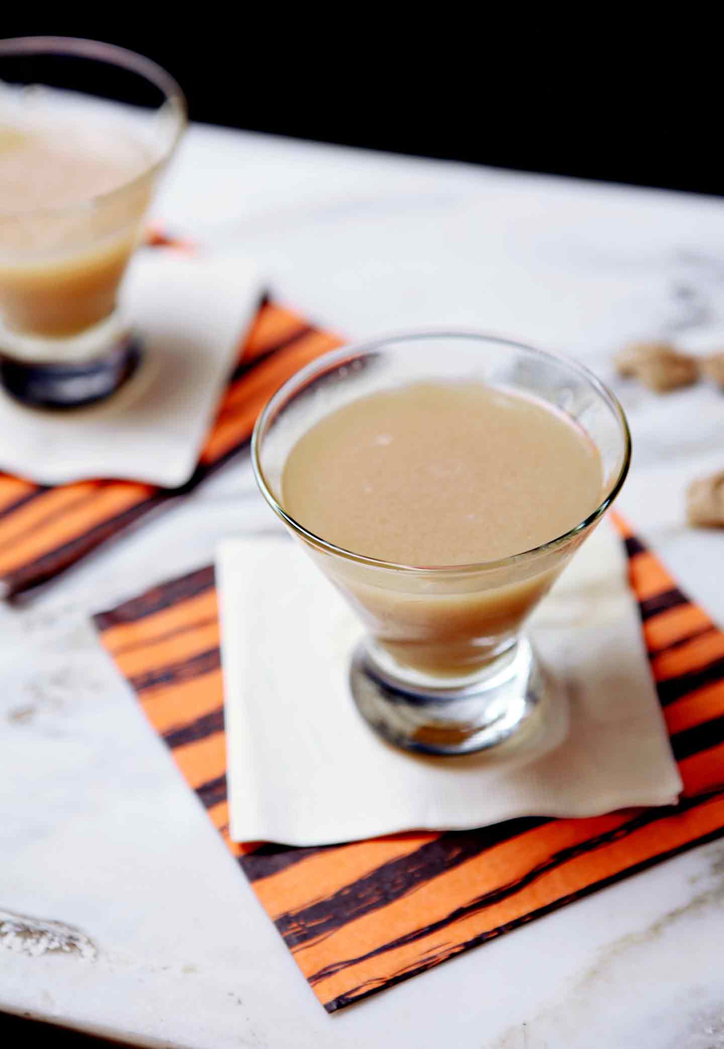 Glass of Salted Caramel Appletini on napkin 