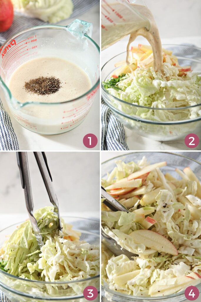 Collage showing how to make homemade apple coleslaw