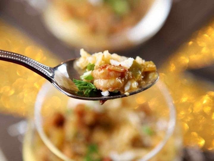 crawfish etouffee on a spoon