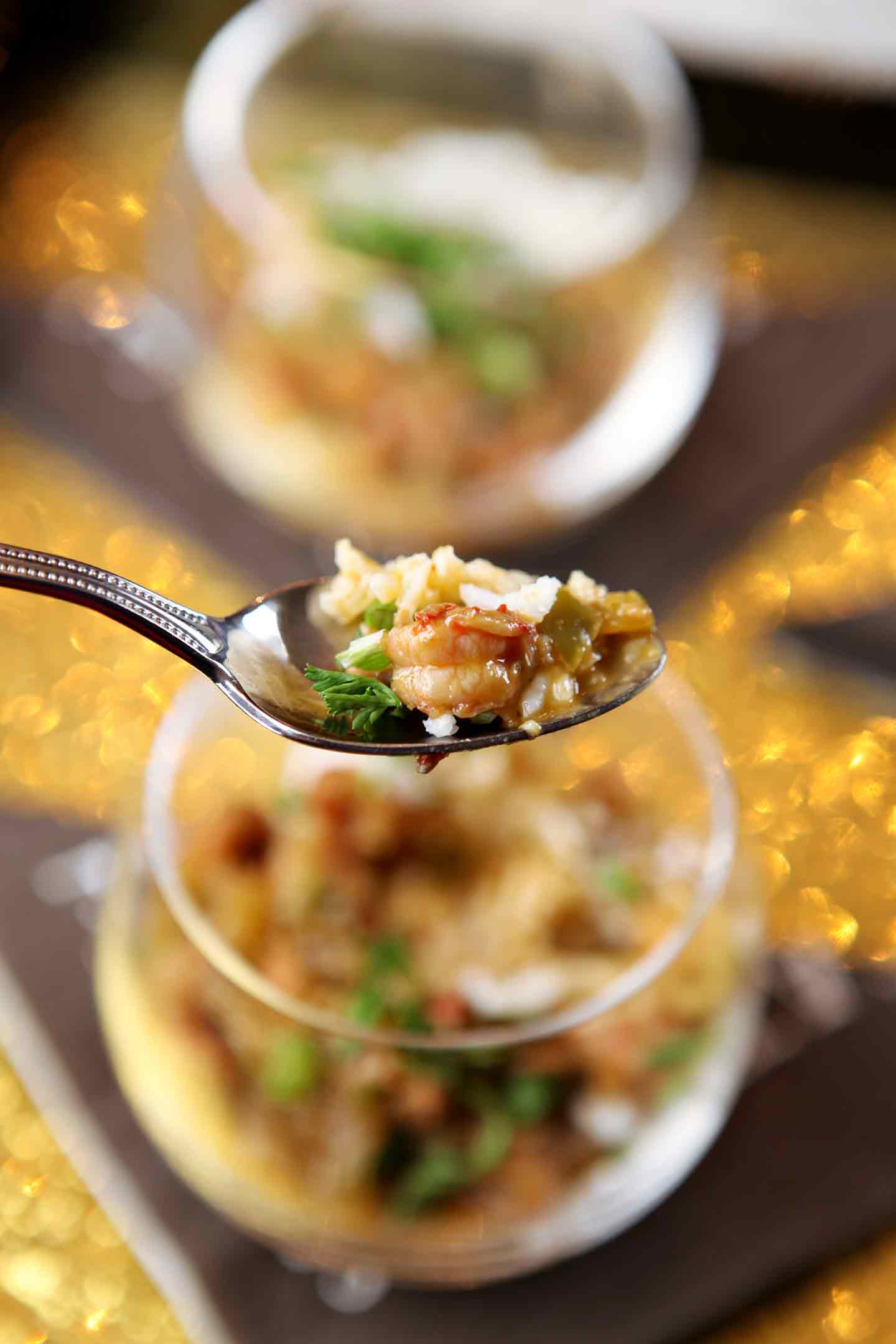 crawfish etouffee on a spoon