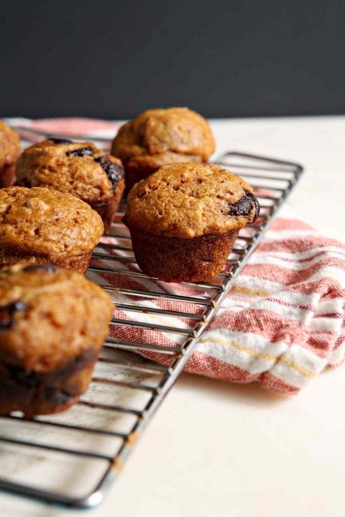 Mini Pumpkin Chip Muffins on a cooling rack