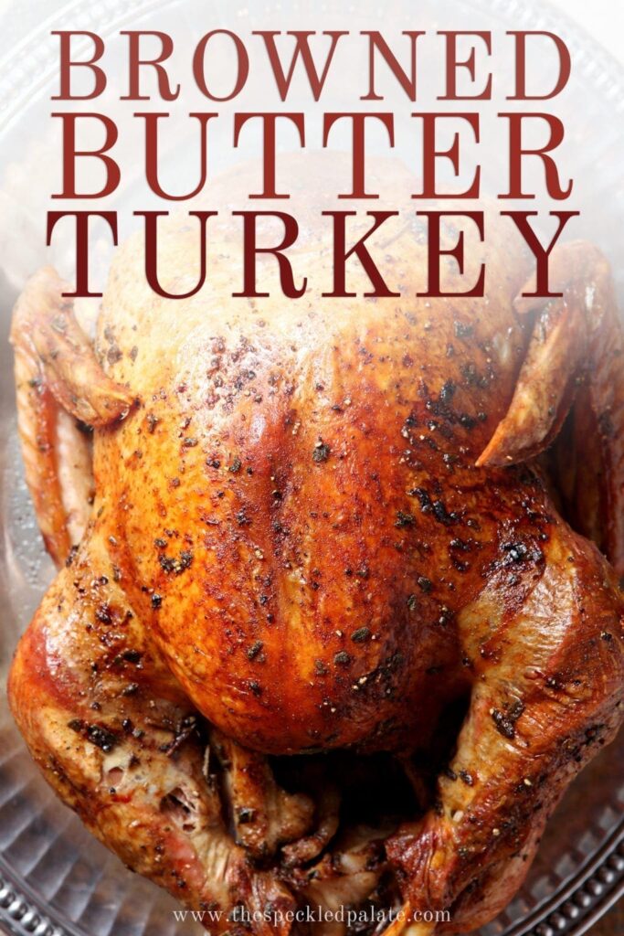 Close up of the Roasted Turkey, with Pinterest text