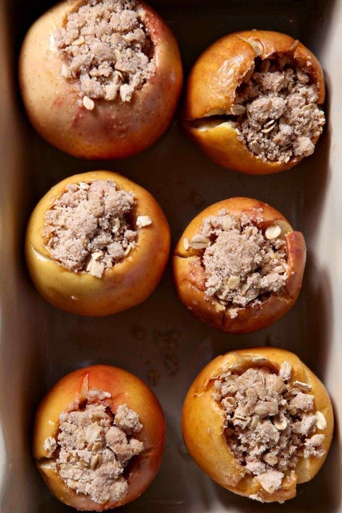 Close up of easy baked apples in a baking dish