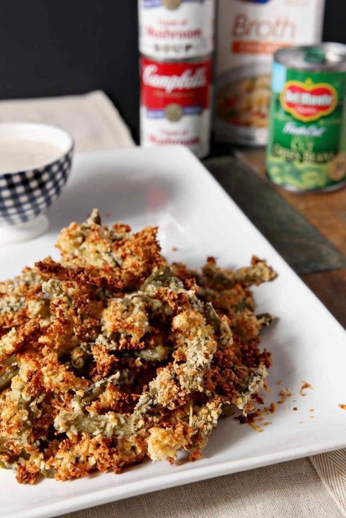 crunchy green bean caesar bites on a white plate