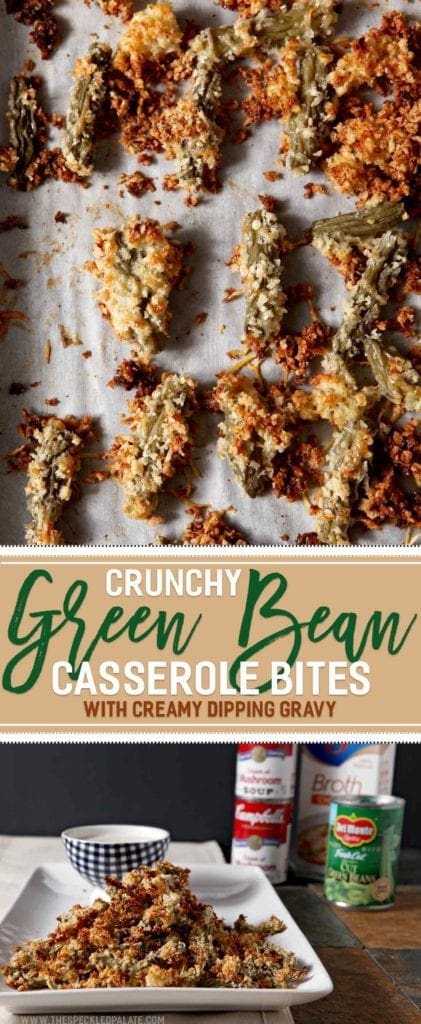 Crunchy Green Beans Casserole Bites on white serving dish 