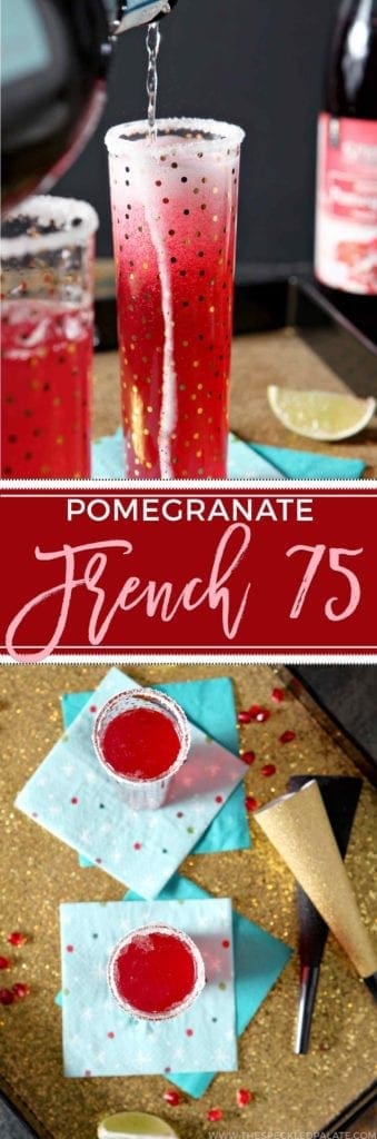 Pomegranate French 75 cocktail in speckled glass 