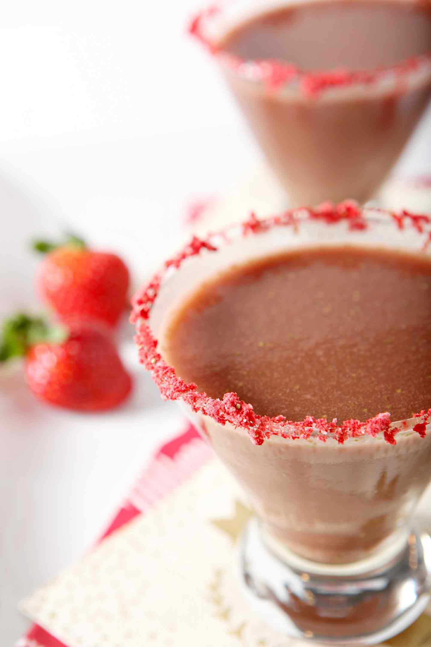 Angled close up of Chocolate Covered Strawberry Martini 