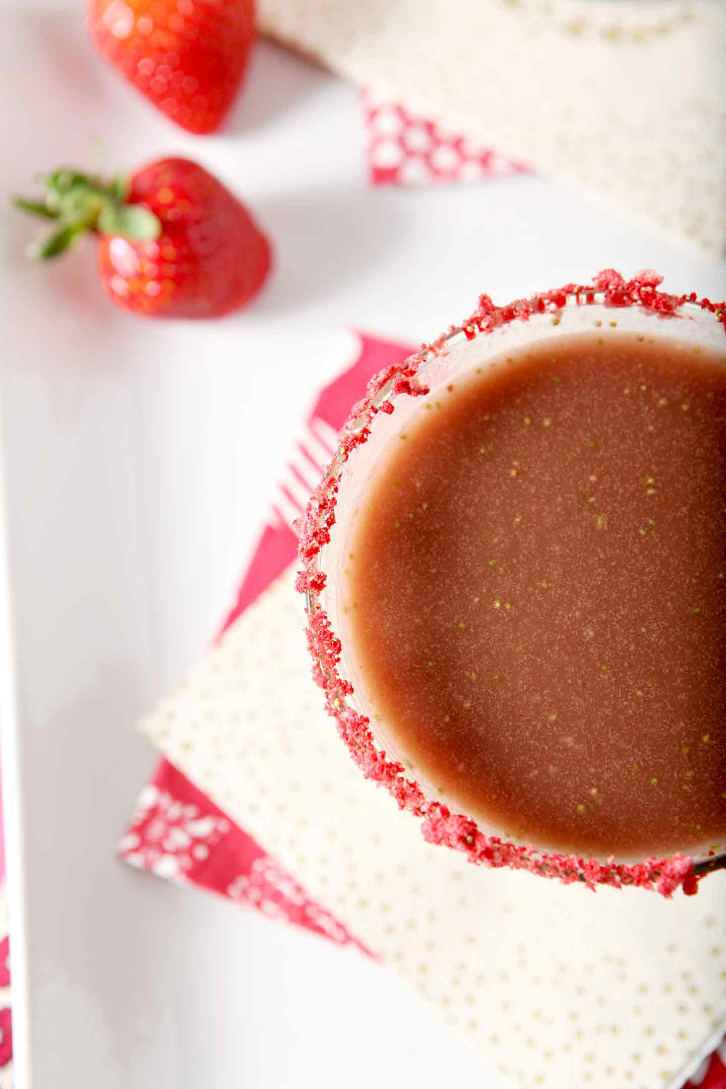 Overhead picture of Chocolate Covered Strawberry Martini in glass 