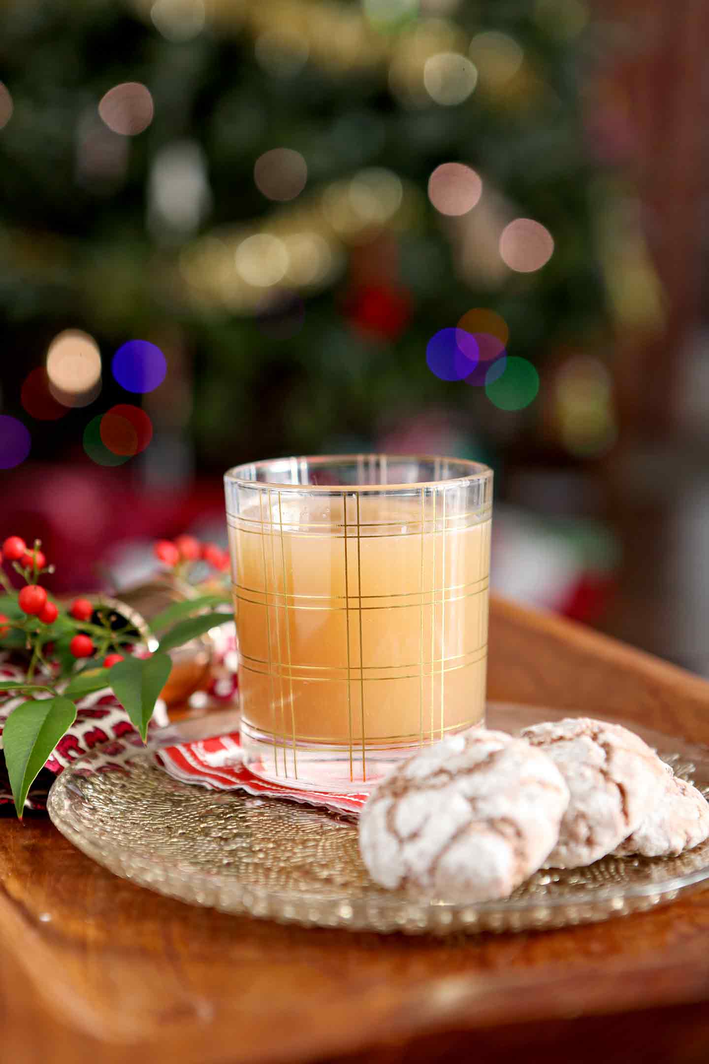 vegan bourbon pecan milk in a glass with cookies