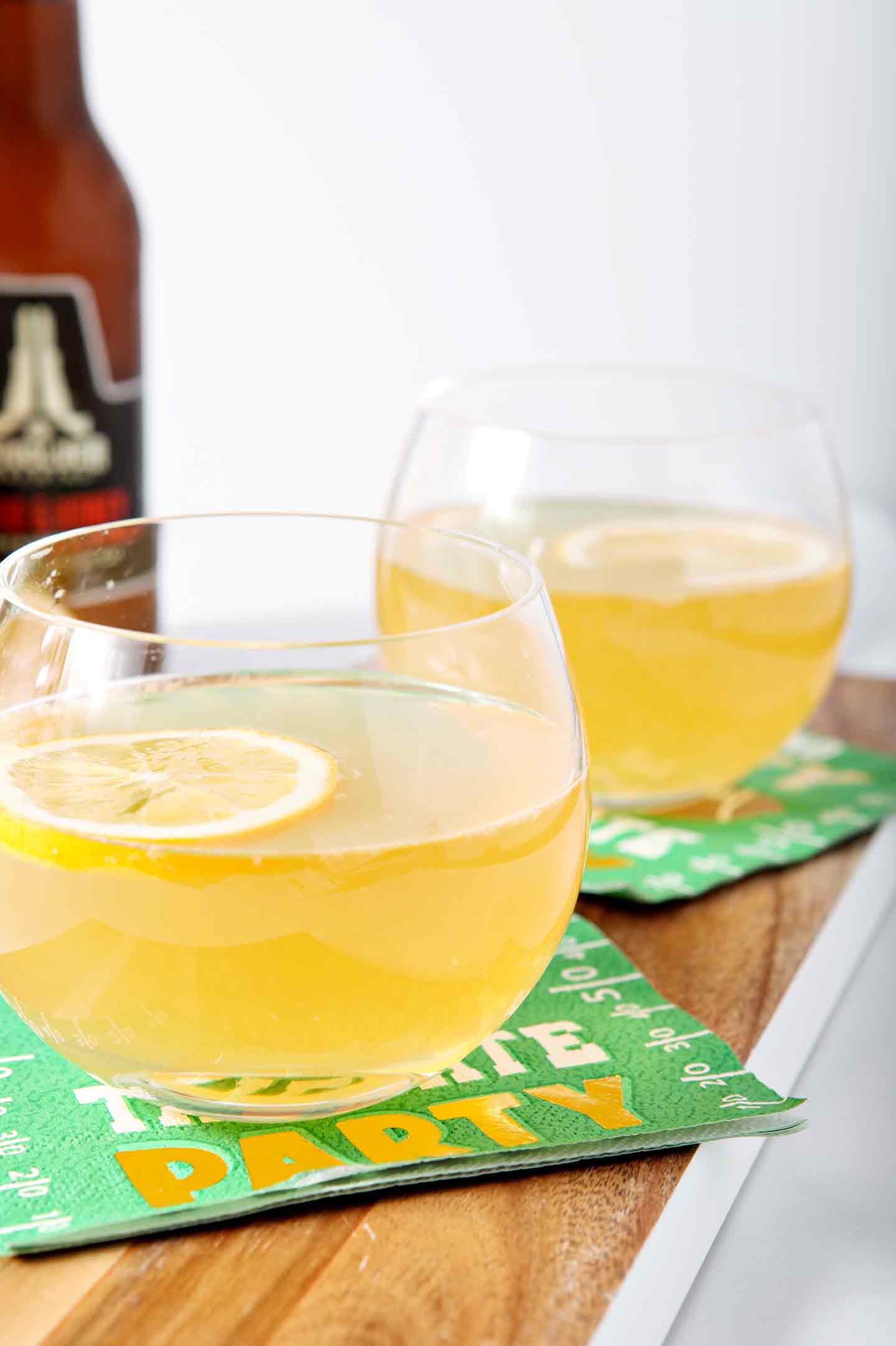 Two glasses of lemon shandy drink 