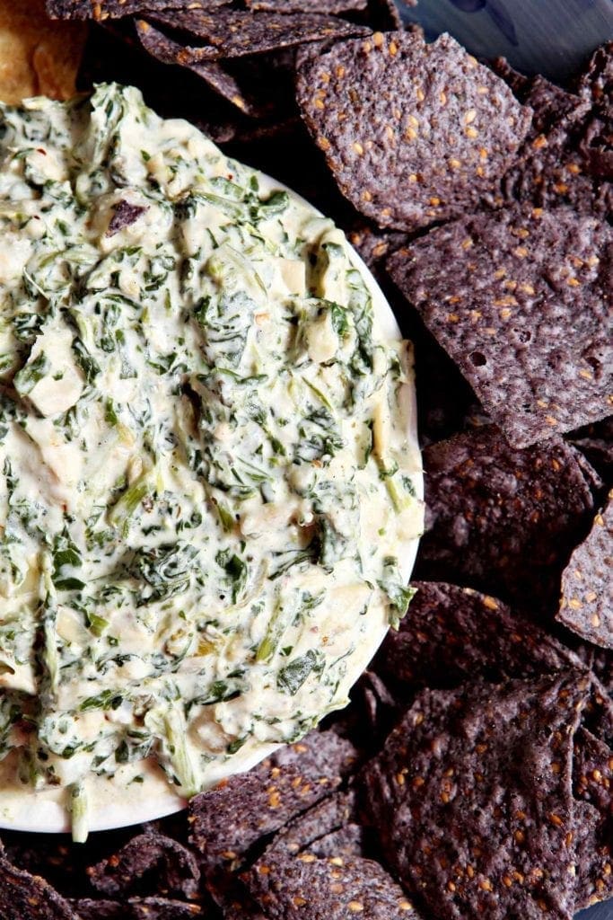 close up of spinach artichoke dip