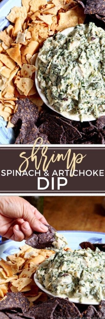 Shrimp Spinach and Artichoke dip served with chips 