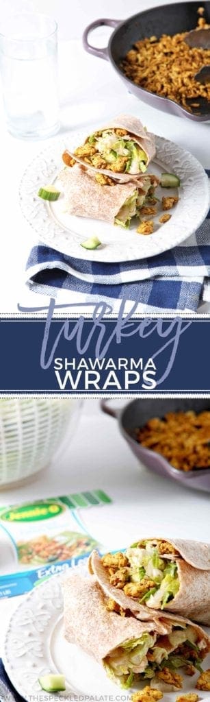 Turkey Shawarma Sliced Wrap on white plate 