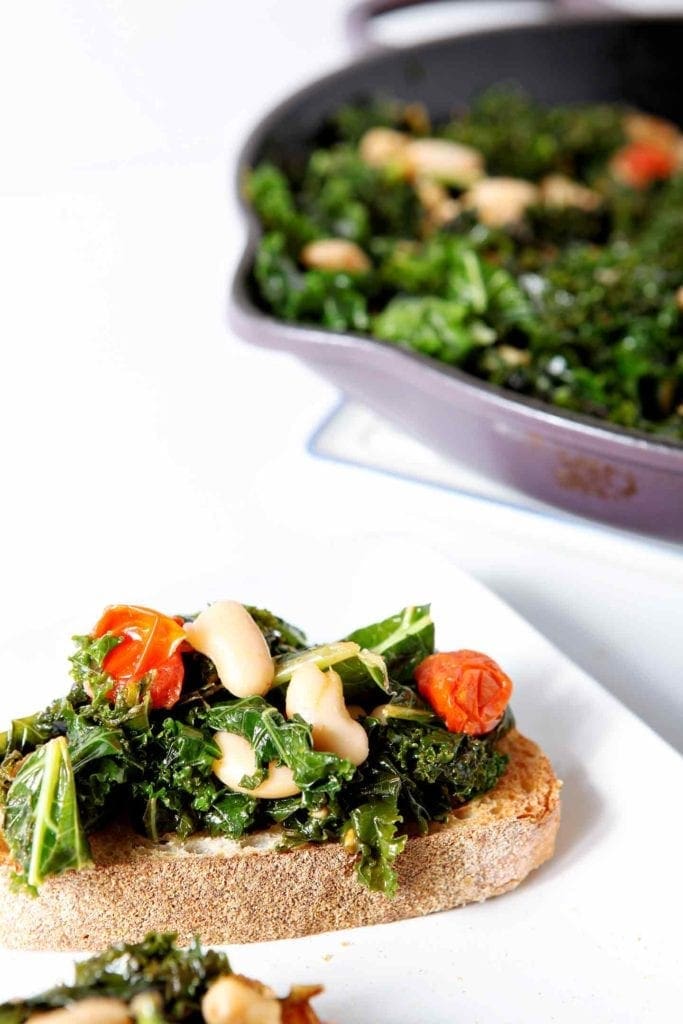 close up of tuscan kale bruschetta