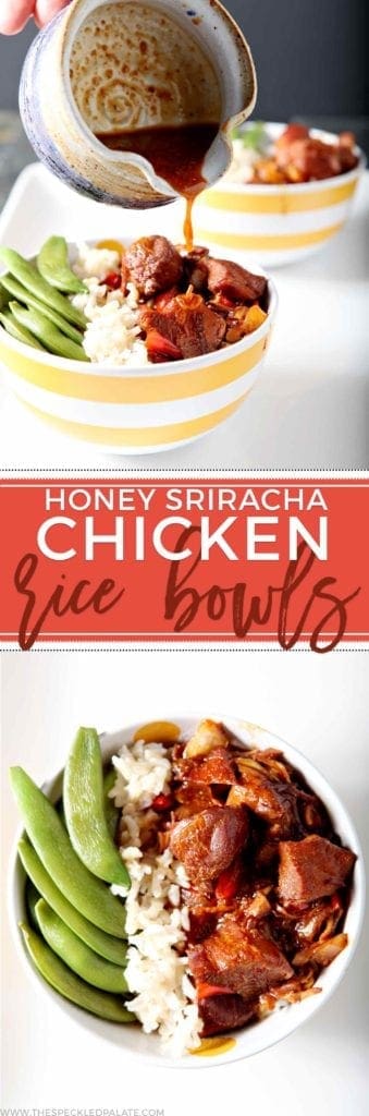 Striped Bowl of Honey Sriracha Chicken