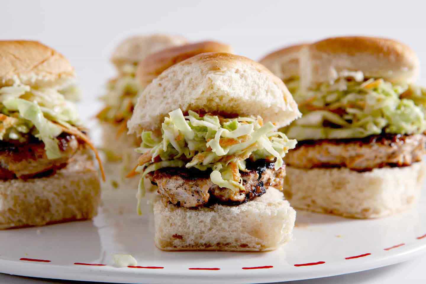 Close up of BBQ Chicken Bites with Slaw on a platter