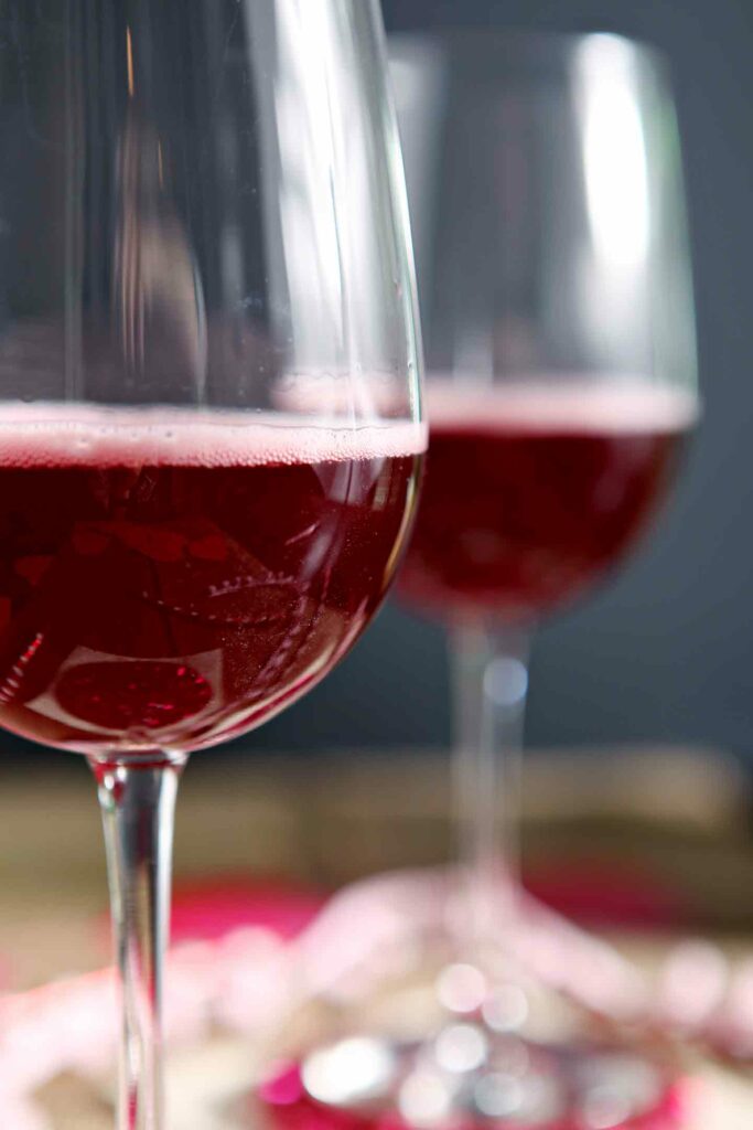 Close up of Framboise Champagne Cocktails