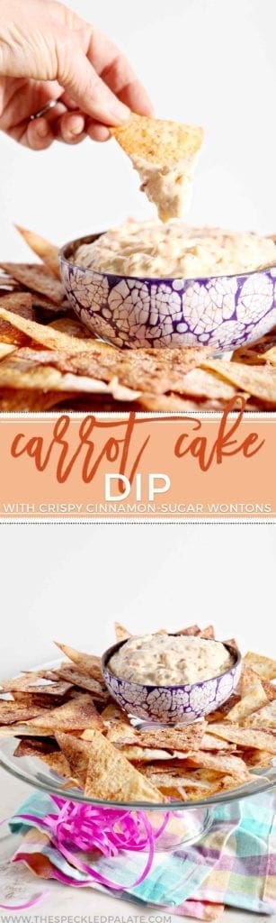 Bowl of Carrot Cake Dip served with Cinnamon Sugar Wontons 