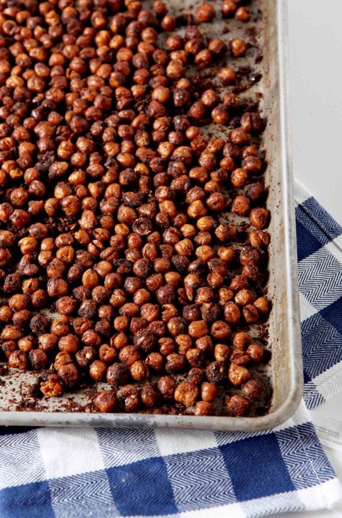 crispy taco spiced chickpeas on a baking sheet