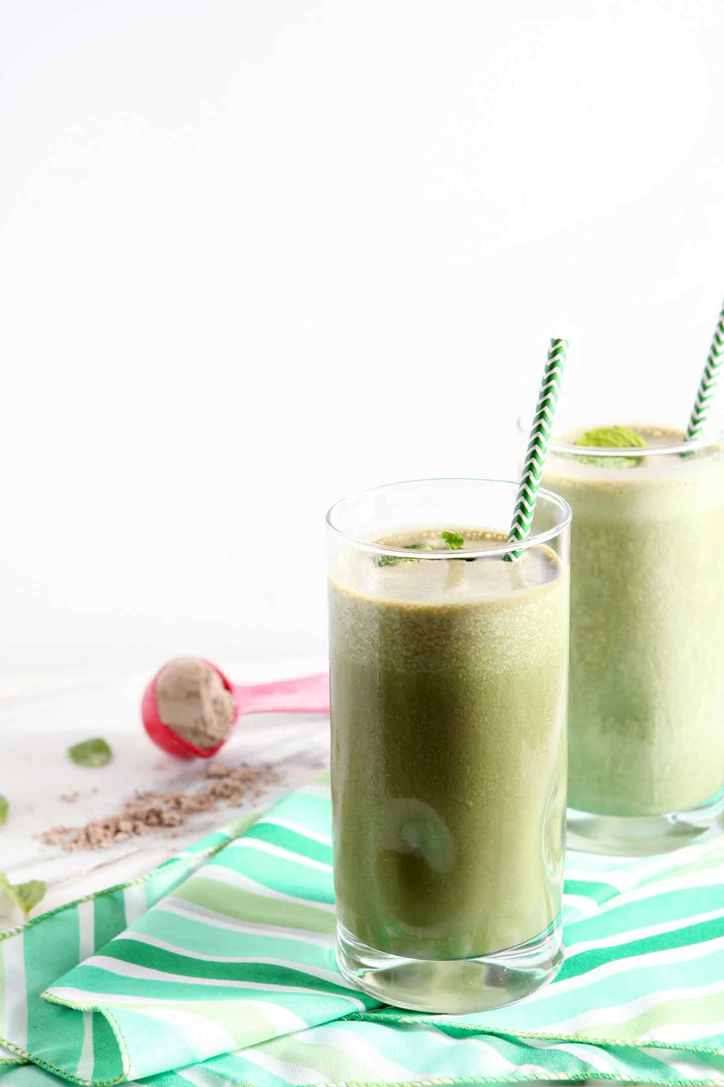 two thin mint smoothies in glasses