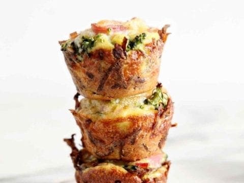 three quiche lorraine bites stacked