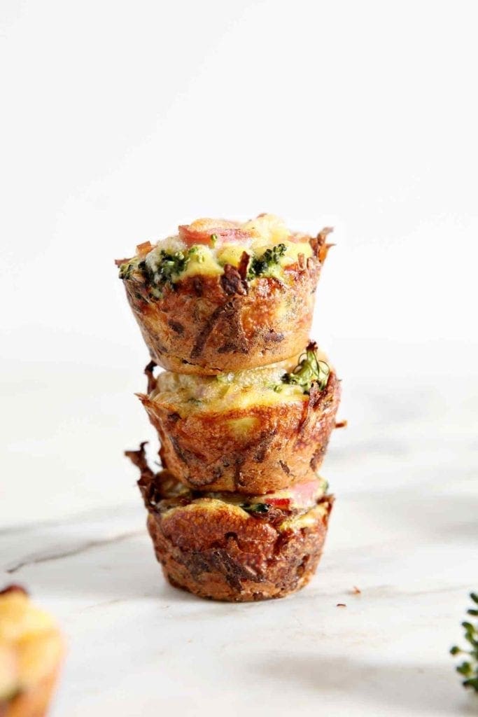 three quiche lorraine bites stacked