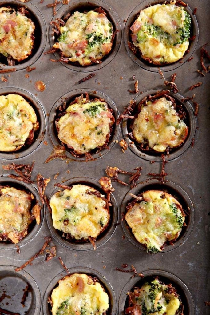 quiche bites in a muffin tin after baking