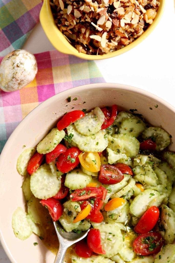 mediterranean cucumber salad in a bowl